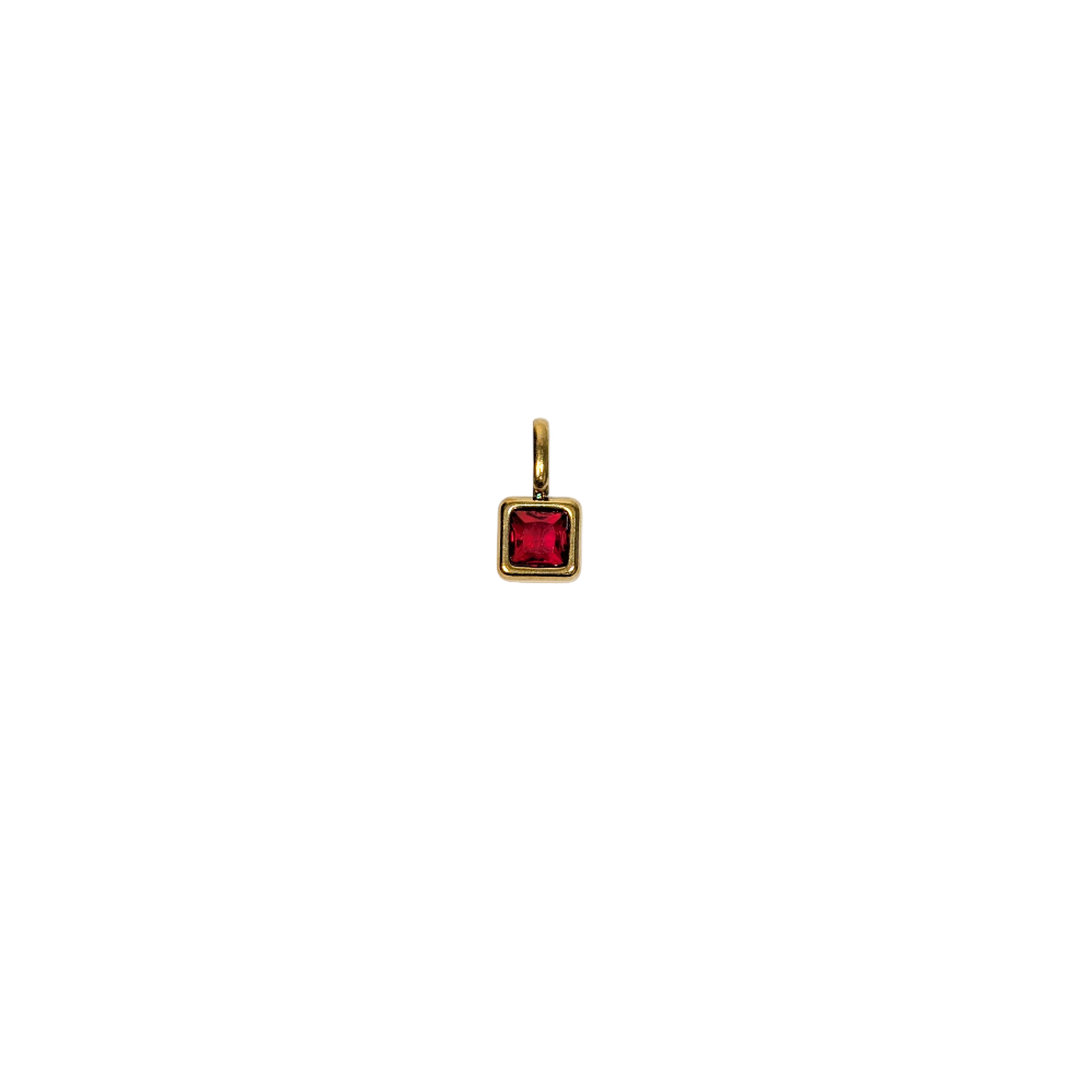 Square Birthstone Charm with fine chain