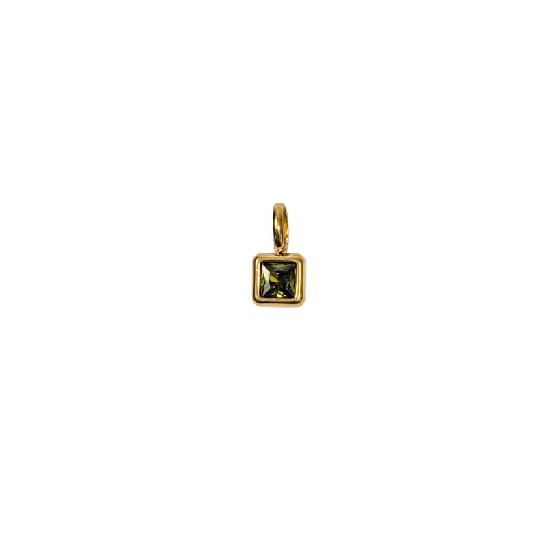 Square Birthstone Charm with fine chain