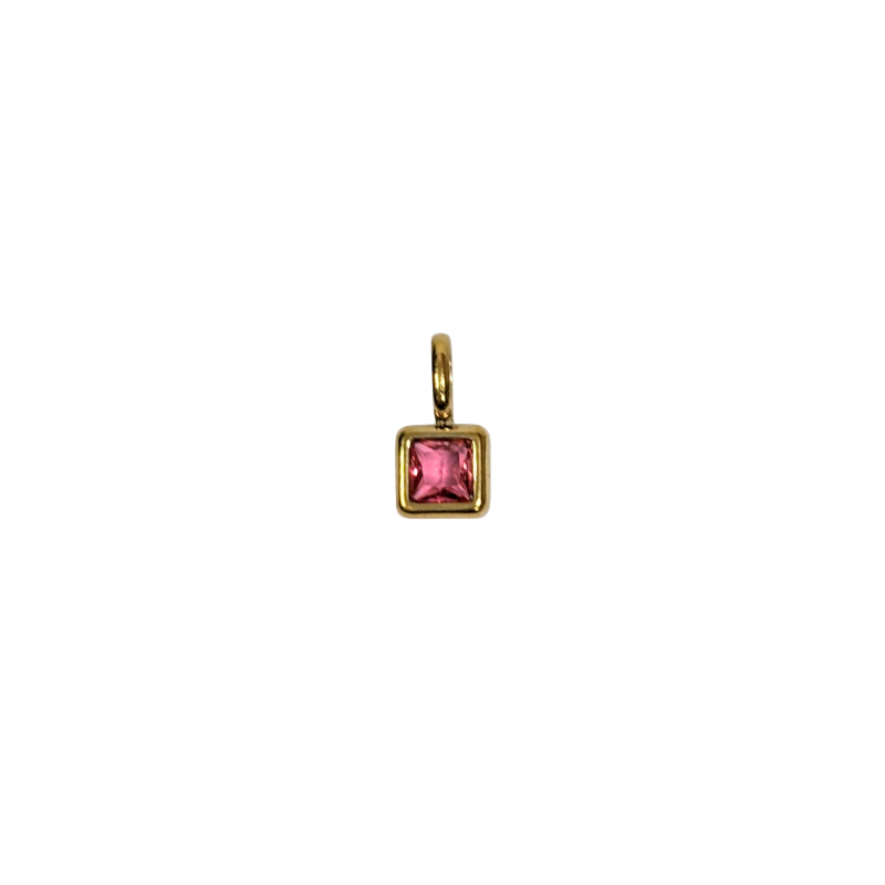 Square Birthstone Charm with fine chain
